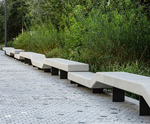 Banco para espaço público contemporâneo - GENEVE - Escofet - em aço pintado / em concreto armado / sem encosto