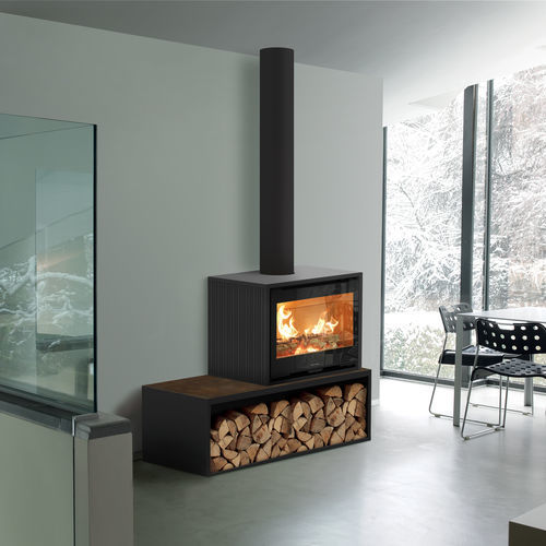 Salamandra com caldeira a lenha - Quadro + ceramic 80 - Jolly-mec - 11 kW / com pés / contemporânea