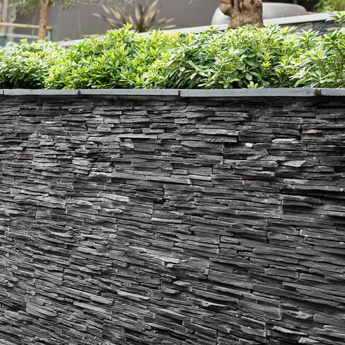 Placa de revestimento aparente em pedra natural - JET DARK THIN SET - CUPA STONE - para ambiente interno / para ambiente externo / texturizada