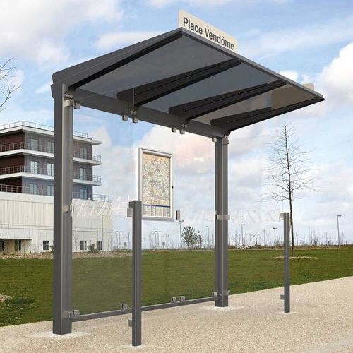 Abrigo de ônibus em vidro - VENISE - PROCITY - em alumínio anodizado / com banco / com cobertura em policarbonato