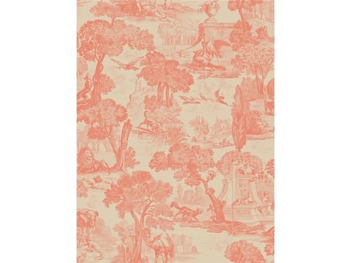 Papel de parede de estilo - VERSAILLES CORAL - Lee Jofa - com natureza / vermelho