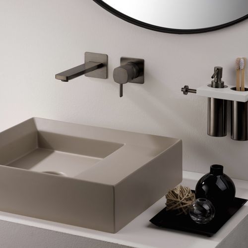 Misturador monocomando para lavatório - PR43AY201BLX+PR43MC101BLX - Ritmonio Rubinetterie Srl - de parede / em latão escovado / para banheiro