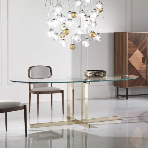 Mesa de jantar contemporânea - GREGORIO - ZANABONI - em vidro / em mármore / com base metálica