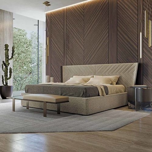 Cama de casal - INES - ZANABONI - contemporânea / estofada / com cabeceira