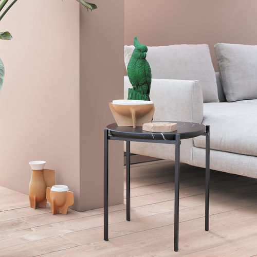 Mesa lateral contemporânea - NIOBE - Zanotta - em mármore / com base em aço / redonda