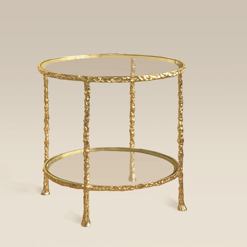 Mesa gueridon contemporânea - 2 PLATEAUX - Objet Insolite - em vidro / com base em bronze / redonda
