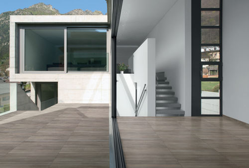 Placas de revestimento em grés porcelanato - REALINK : STRIP WOOD GRIS - REALONDA - polida / para ambiente externo / para piso