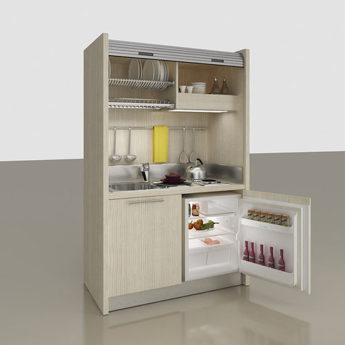 Kitchenette compacta - K-102 - MOBILSPAZIO S.r.l - em laminado melamínico / escondida / com eletrodomésticos integrados