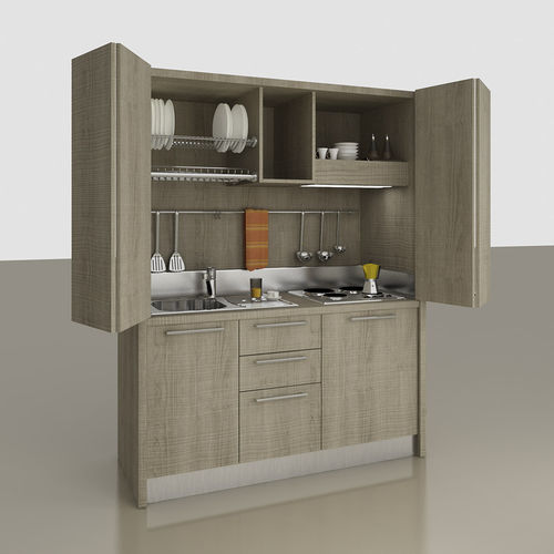 Kitchenette compacta - K-144 - MOBILSPAZIO S.r.l - em madeira / escondida / com eletrodomésticos integrados
