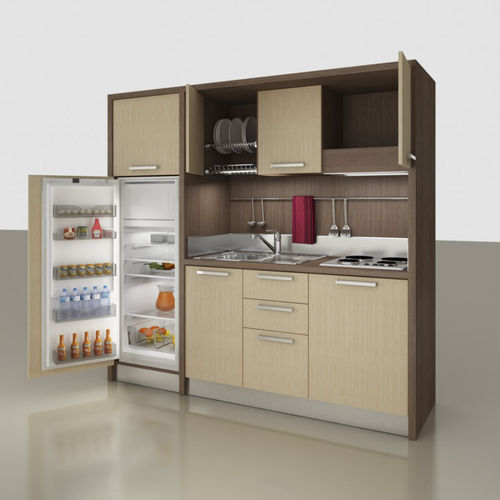 Kitchenette compacta - K-133 - MOBILSPAZIO S.r.l - em madeira / escondida / com eletrodomésticos integrados