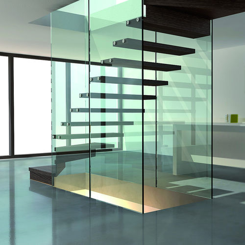 Escada reta - MISTRAL GLASS WALL - Siller Stairs - em U / com degraus em madeira / com degraus em vidro