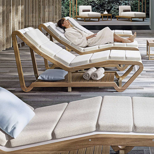 Espreguiçadeira contemporânea - INFINITY - Atmosphera - em Textilene® / em teca / em aço