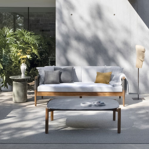 Mesa de centro contemporânea - LODGE - Atmosphera - em grés porcelanato / com base em teca / retangular