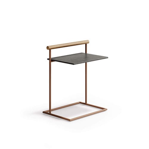 Mesa lateral de design minimalista - Pipe - Atmosphera - em teca / em arenito / com base em alumínio