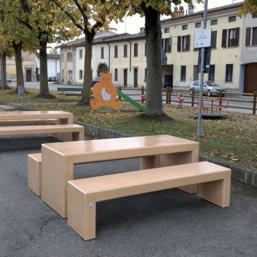 Conjunto de mesa e bancos contemporâneo - ANDROMEDA  - Calzolari - em pedra reconstituída / para jardim / para ambiente externo