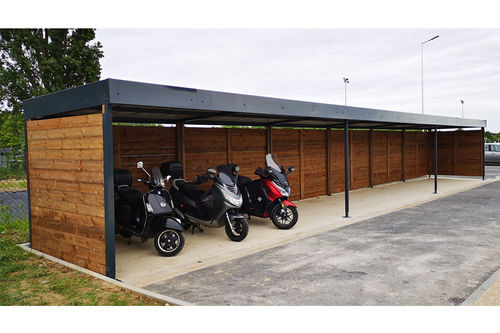 Abrigo para motos com cobertura de policarbonato - Medium - ALOES RED - em aço / em madeira / para espaço público