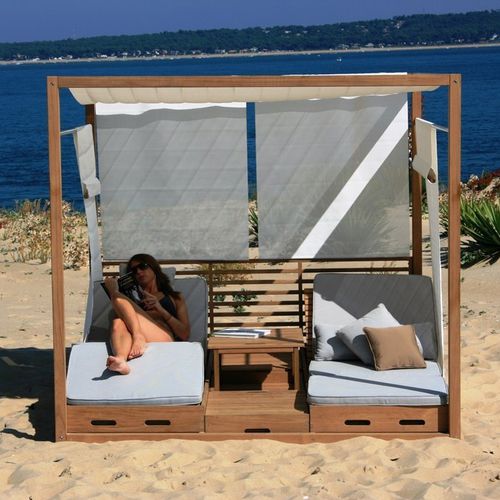 Gazebo em teca - CUBE - La Hutte - em aço inoxidável / em Batyline® / com cobertura de lona