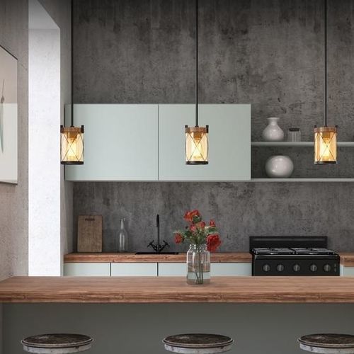 Pendente - GLENWILLOW - GE Lighting - metálica / em vidro / em madeira