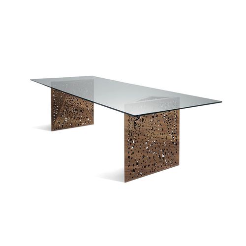 Mesa de design original - RIDDLED  - CASAMANIA HORM - em madeira / em vidro temperado / com base em madeira