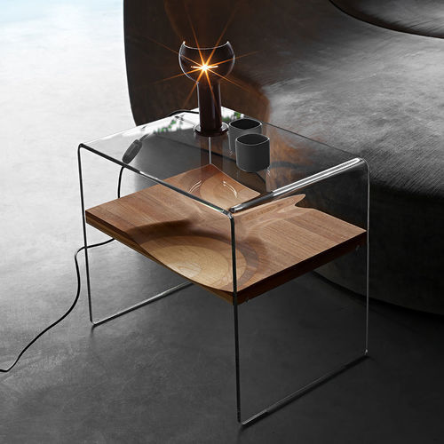 Mesa lateral contemporânea - BIFRONTE  - CASAMANIA HORM - em compensado / em nogueira / em vidro