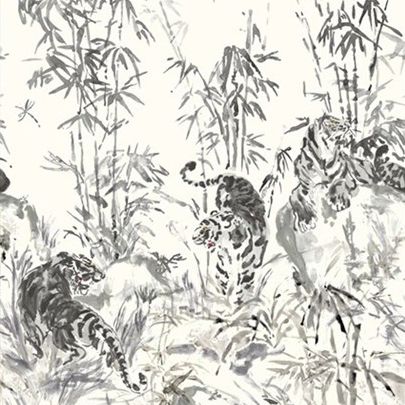 Revestimento para parede interna - TAKES THE STAGE : TIGER IN THE GRASS - JIM THOMPSON - em tecido / com motivos impressos / efeito papel de parede