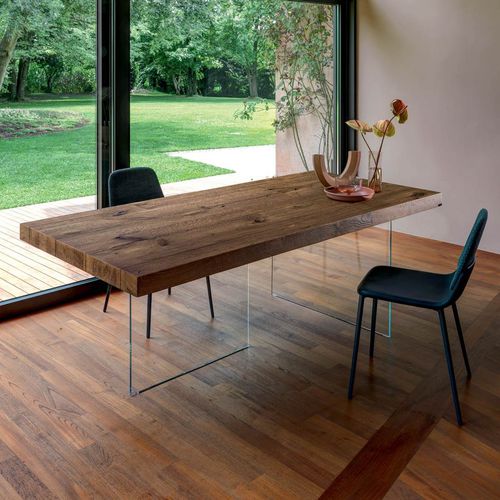 Mesa contemporânea - Air  - LAGO - em madeira laqueada / em laminado / com base em vidro temperado