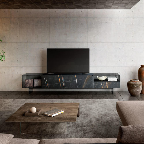 Rack de TV contemporâneo - 36e8 - LAGO - com compartimento de arrumação / metálico / em madeira laqueada
