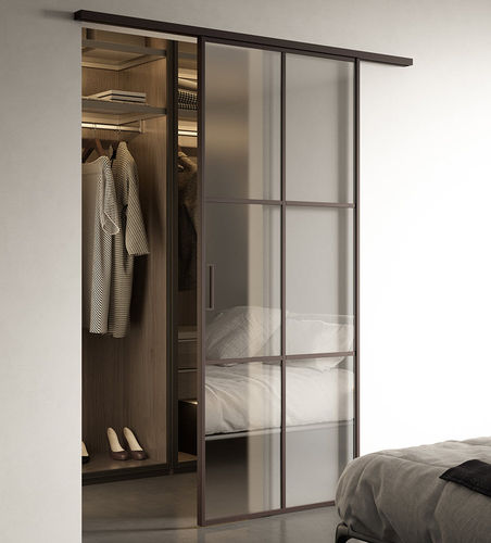 Porta para closet em madeira - FACTORY 1950 : TV3 SUPERSILVER CHIARO SATINATO - FOA - de correr / com vidro / laqueada