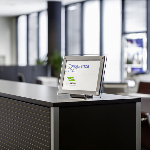 Placa de identificação de bancada - SIGN_DESK - Flex - em acrílico / com dupla face / para ambiente interno
