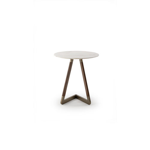 Mesa lateral contemporânea - Drum  - TURRI - em nogueira / em mármore / com base metálica