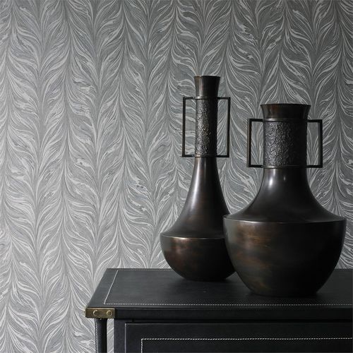 Papel de parede contemporâneo - EBRU II - Zoffany - estampado / efeito de tecido / cinza