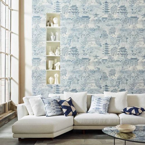Papel de parede contemporâneo - EASTERN PALACE  - Zoffany - estampado / efeito de tecido / azul