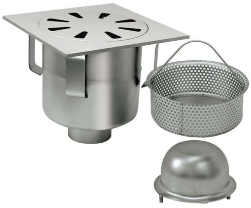 Caixa sifonada em aço inoxidável - P.074 - OFFICINA MECCANICA LEONI s.r.l. - para cozinha / com copo removível / quadrada