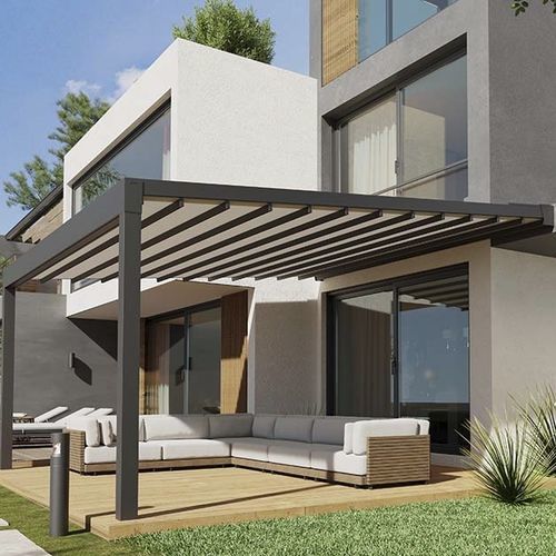 Pérgola apoiada em parede - NEW LIPARI - MV LINE - em alumínio extrudado / em alumínio laqueado / com cobertura retrátil em lona PVC