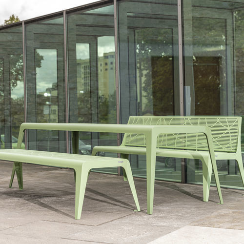 Conjunto de mesa e cadeiras contemporâneo - CHALIDOR 800 - BENKERT BÄNKE - para restaurante / para ambiente externo / em aço inoxidável
