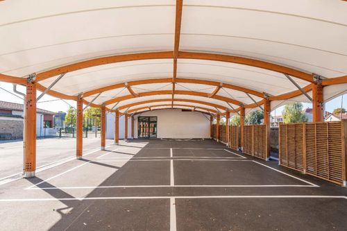 Estrutura tensionada com estrutura de madeira - REZE - SMC2 - para cobertura / para espaço público / para escola