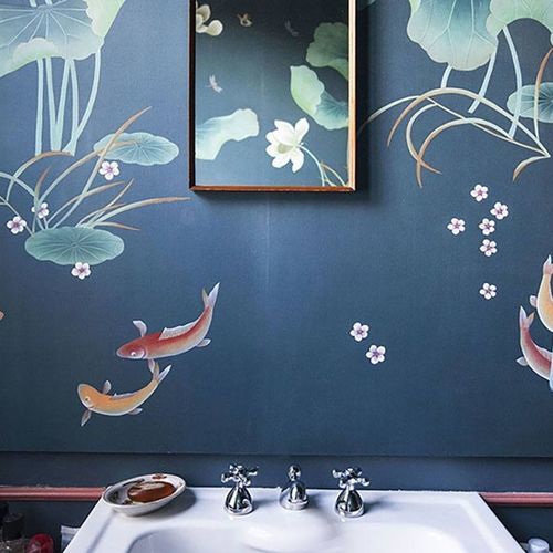 Papel de parede oriental - POND - Misha wallcoverings - em seda / floral / de estilo chinoiserie