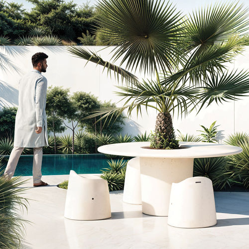 Conjunto de mesa e cadeiras contemporâneo - SMOOT - METALCO - para ambiente externo / em aço pintado / em concreto