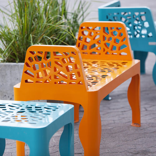 Banco para espaço público de design original - CORAL - LAB23 - em aço galvanizado / em aço Corten / com encosto