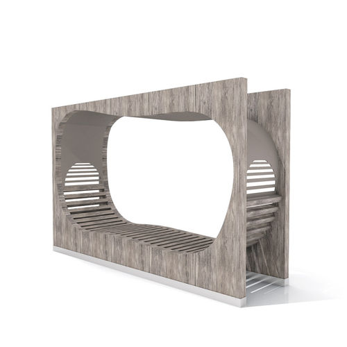 Banco para espaço público de design original - STRATES - LAB23 - em madeira exótica / em aço galvanizado / em chapa de aço
