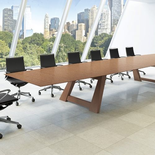 Mesa de reunião contemporânea - TRAVERSE - Okamura - em madeira / com base em madeira / retangular