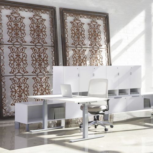 Mesa de trabalho contemporânea - HISPACE - Teknion - em laminado / com base metálica / retangular