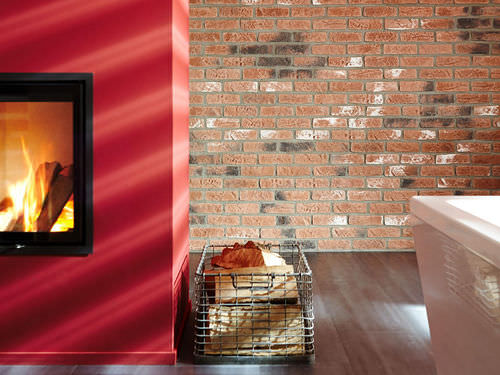 Placa de revestimento aparente em pedra reconstituída - KLIMEXMILANO LOFT RED - Klimex - para área externa / para ambiente interno / 100% reciclável