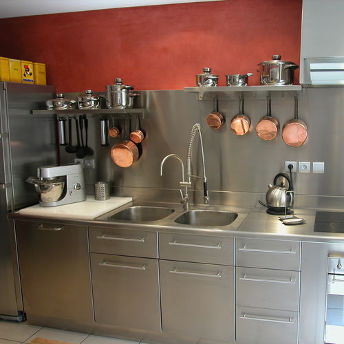 Pia com 2 cubas - FRANCE INOX INDUSTRIE - sem escorredor / em aço inoxidável / de sobrepor
