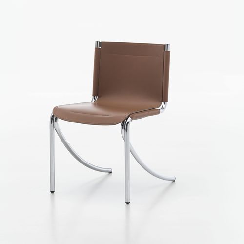 Cadeira de design Bauhaus - JOT - Acerbis - para ambiente interno / em couro / com base em aço inoxidável