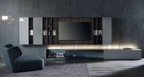 Móvel de parede contemporâneo para TV - N.C. SMARTWALL - Acerbis - em madeira laqueada / modular