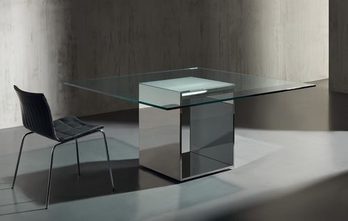 Mesa contemporânea - JUDD - Acerbis - em vidro / com base em aço inoxidável / retangular