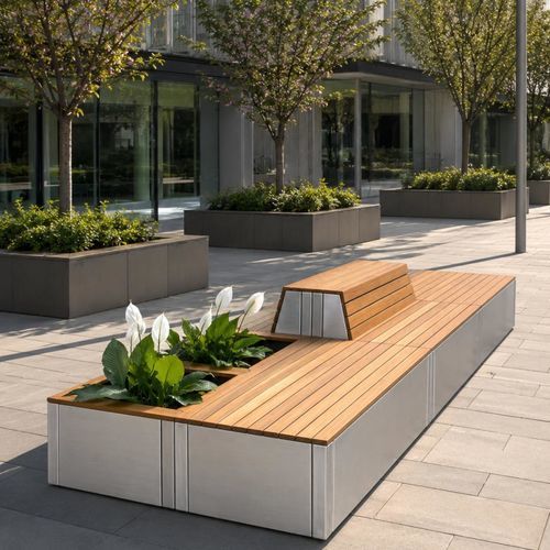 Banco para espaço público de design industrial - GARDA - ALTEK ITALIA DESIGN - em material compósito / em alumínio / em iroko