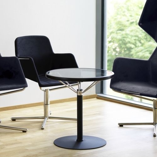 Mesa de lanchonete contemporânea - L1 - Blå Station - em vidro / com base em aço inox laqueado / redonda