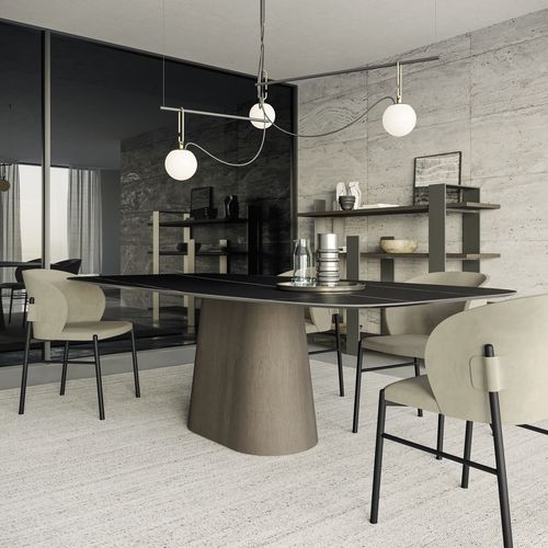 Mesa de jantar contemporânea - KONIKO - Dall'Agnese - em madeira / em vidro laqueado / em grés porcelanato